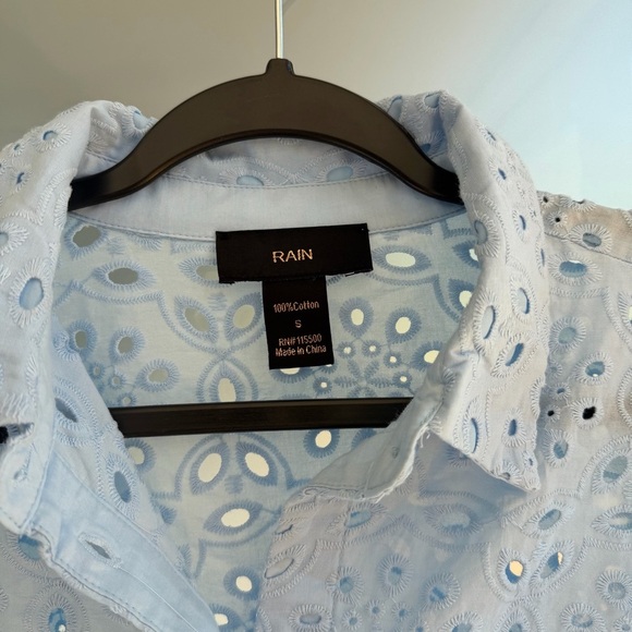 RAIN Eyelet Embroidered Baby Blue Business Casual Top - Picture 3 of 4